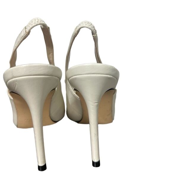 Nine West Stiletto Heels 5 Slingback Black Cap Toe Classic Elegant Chic White - Picture 5 of 9